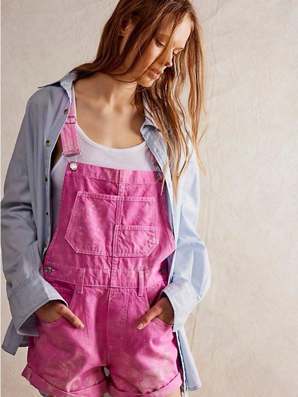No Boundaries Pink Denim Short Overalls